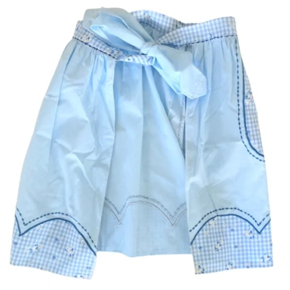 VINTAGE 1950s~HANDMADE KITCHEN APRON~BLUE GINGHAM & WHITE CHICKS~RETRO STYLE - Picture 2 of 3